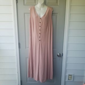 V Neck Button Down Pink Maxi Vintage Plus Size